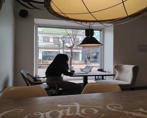 Equipo de trabajo en una cafetería de la CDMX planificando contenidos